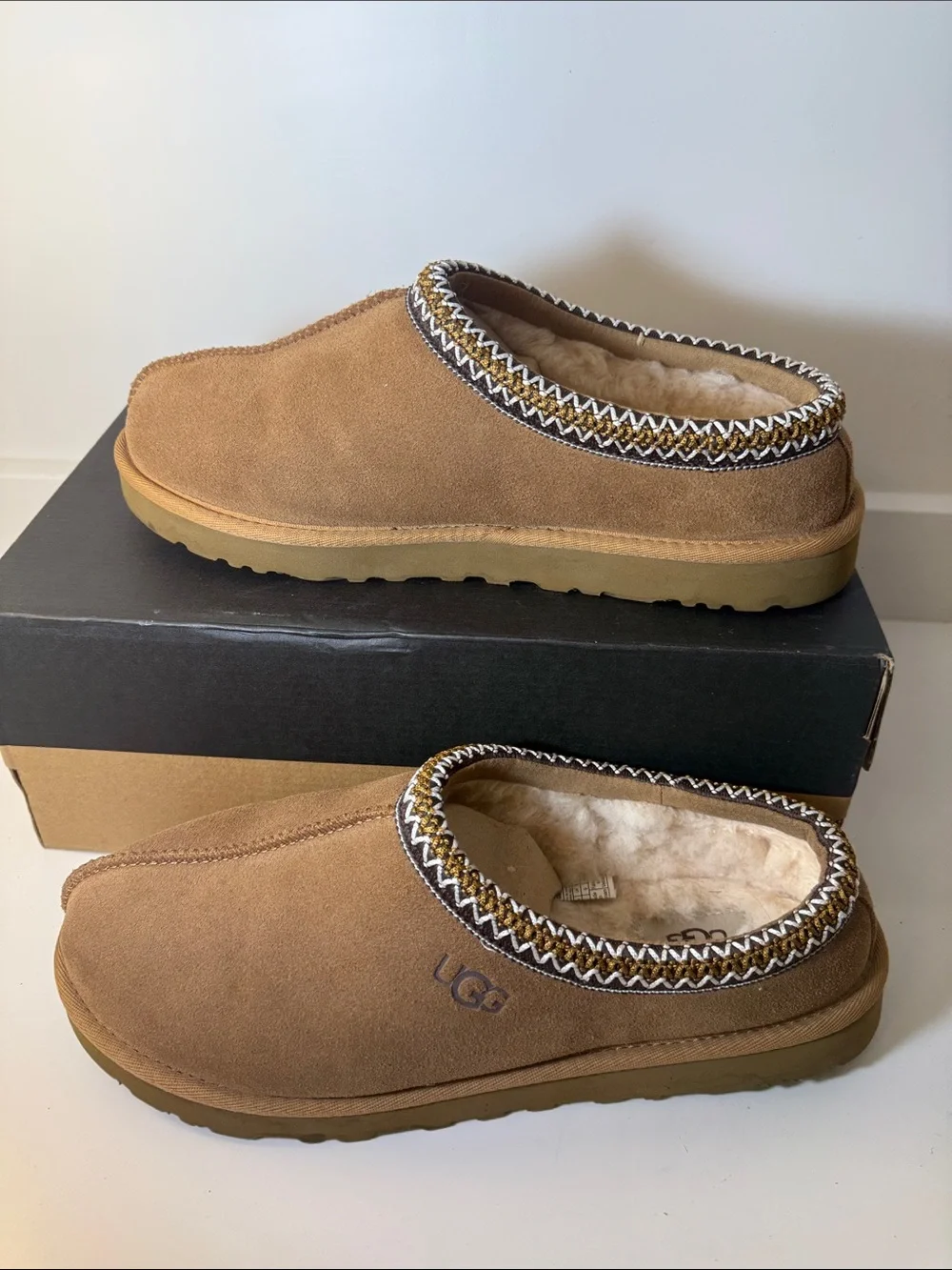 UGG Men's Chestnut Suede Tasman Slippers - Size 10 (Like New)